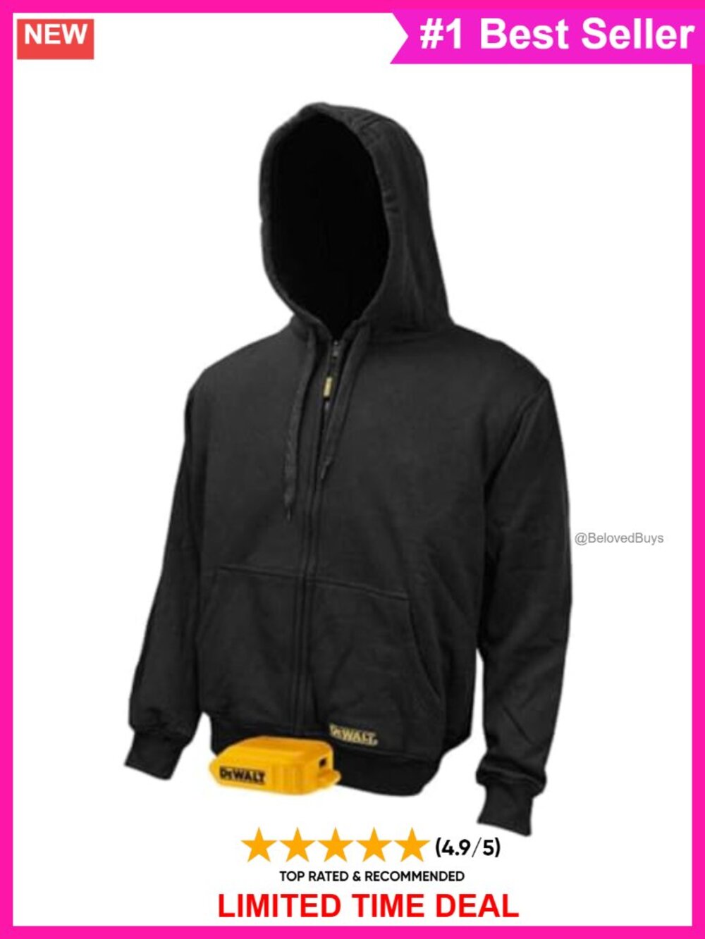 DEWALT Bare Hooded Heated Jacket Polyester Wind Resistant Zip Up Cold Weather